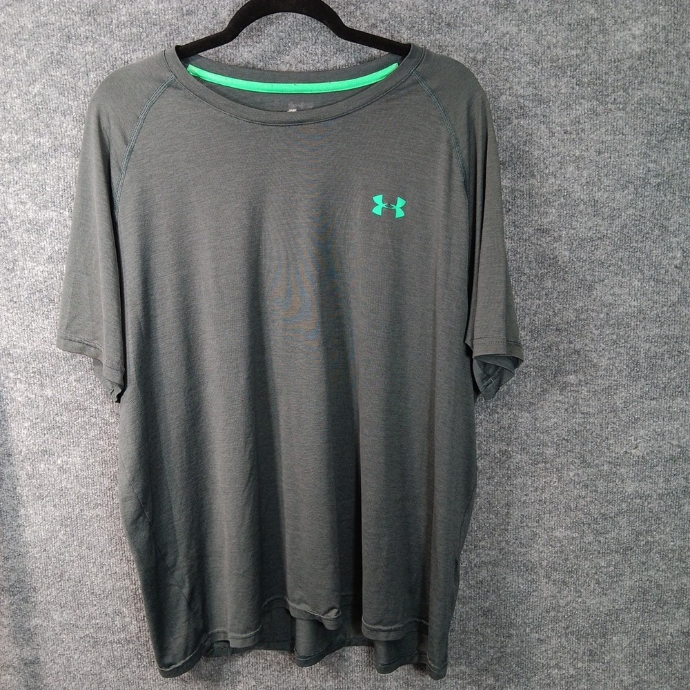 Under Armour Men 2XL Grey Green Loose Fit Moisture Wicking Activewear T-Shirt
